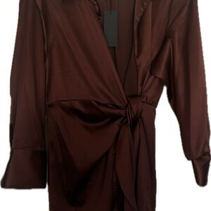 Gianni Bini Deep Brown Long Sleeve Dress Tie Wrap